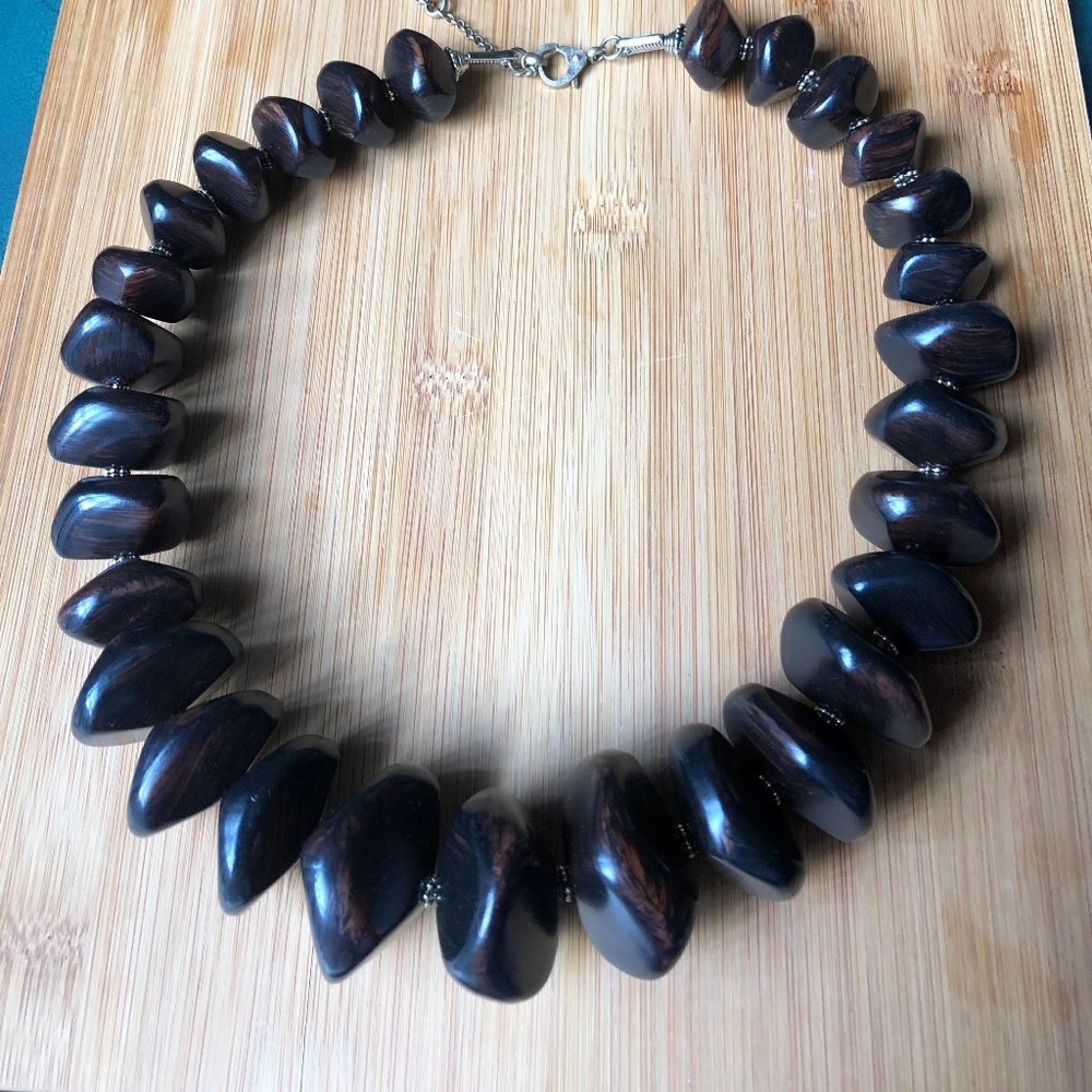 Kenneth Cole Wooden Bead Statement Necklace Vintage Glam Retro Boho Style